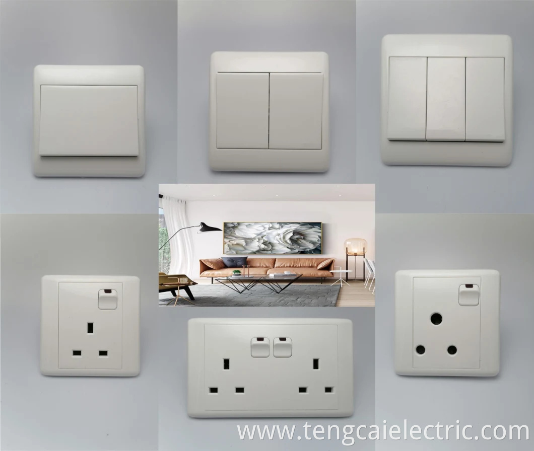 UK Plastic Electrical Wall Light Switch Socket 2 Gang